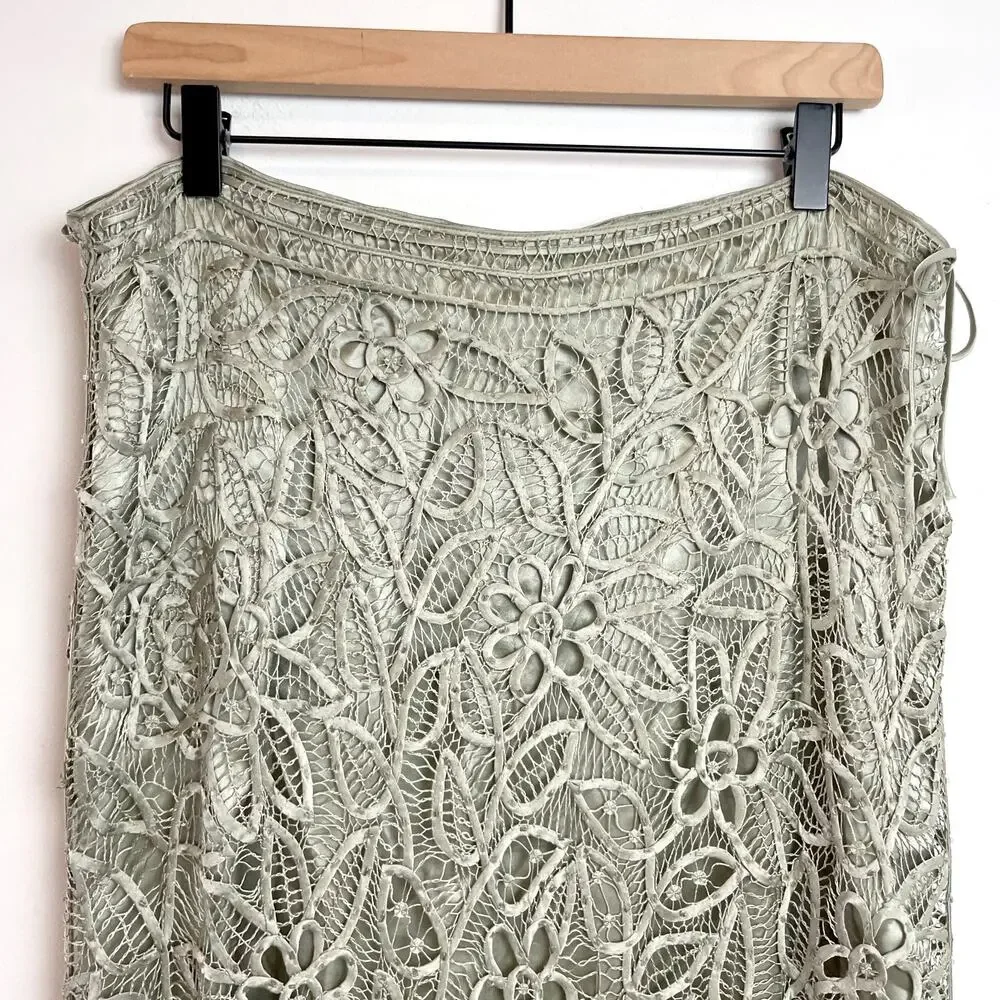 Vintage 90s Silk Crochet Maxi Skirt Large Beaded Fairy Grunge Festival Green - Picture 5 of 12